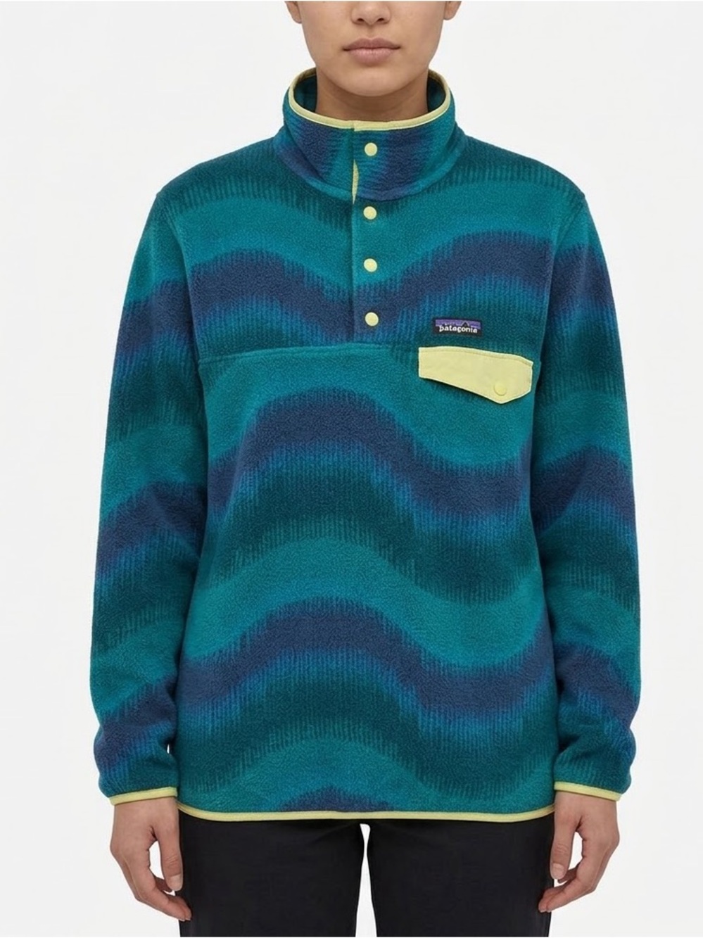 Patagonia Synchilla Snap-T Aurora Wave Fleece Women’s Medium Green Blue